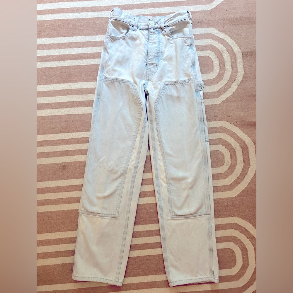 Jesse Kamm Patchfront Handy Pants in Pale Blue Denim, size 0